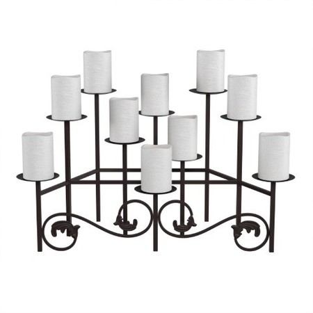 Hastings Home 10 Candle Candelabra with Front Scroll, Handcrafted Iron Holder/Centerpiece for Home Décor (Brown 662318TTF